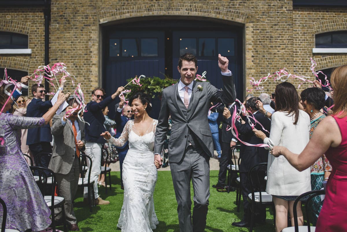 Bride and groom just married at Trinity Buoy Wharf
