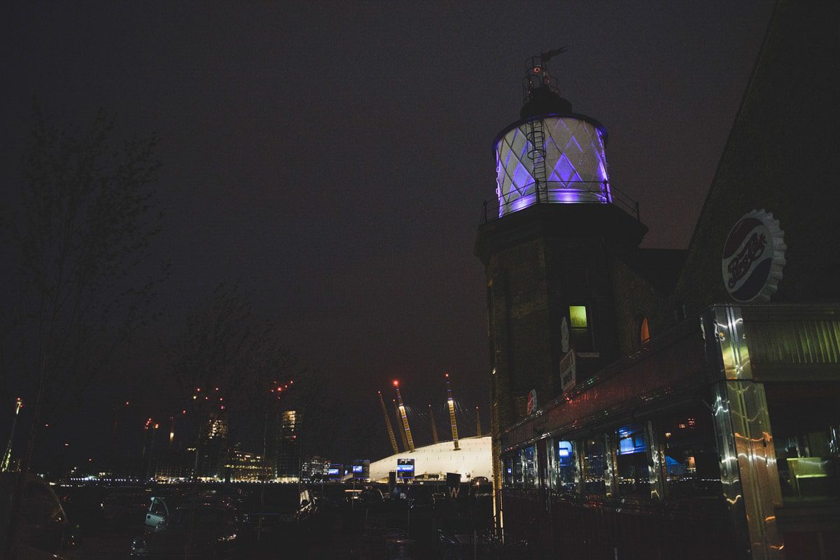 Trinity Buoy Wharf wedding at night