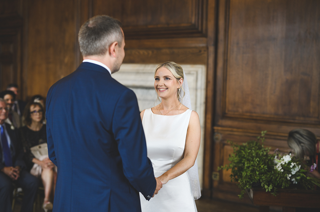 Chloe and Alex during their ceremony at Admiral’s House Greenwich